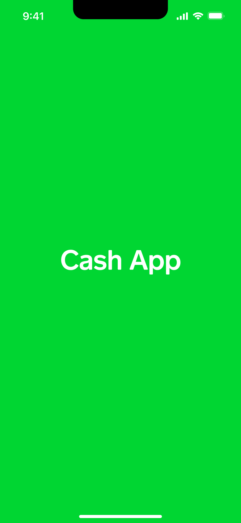 Launch screen with wordmark on bright green.
