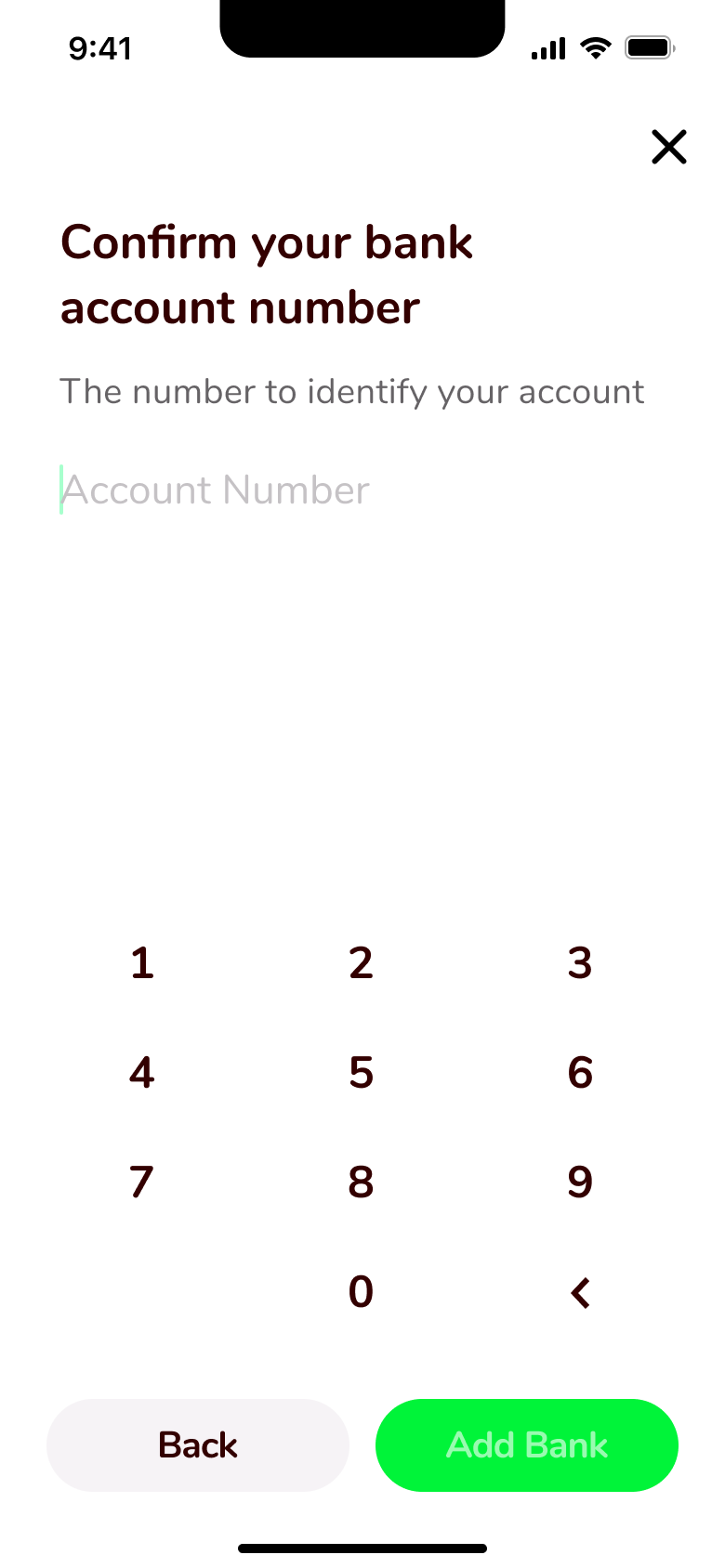 Confirm bank account number step.