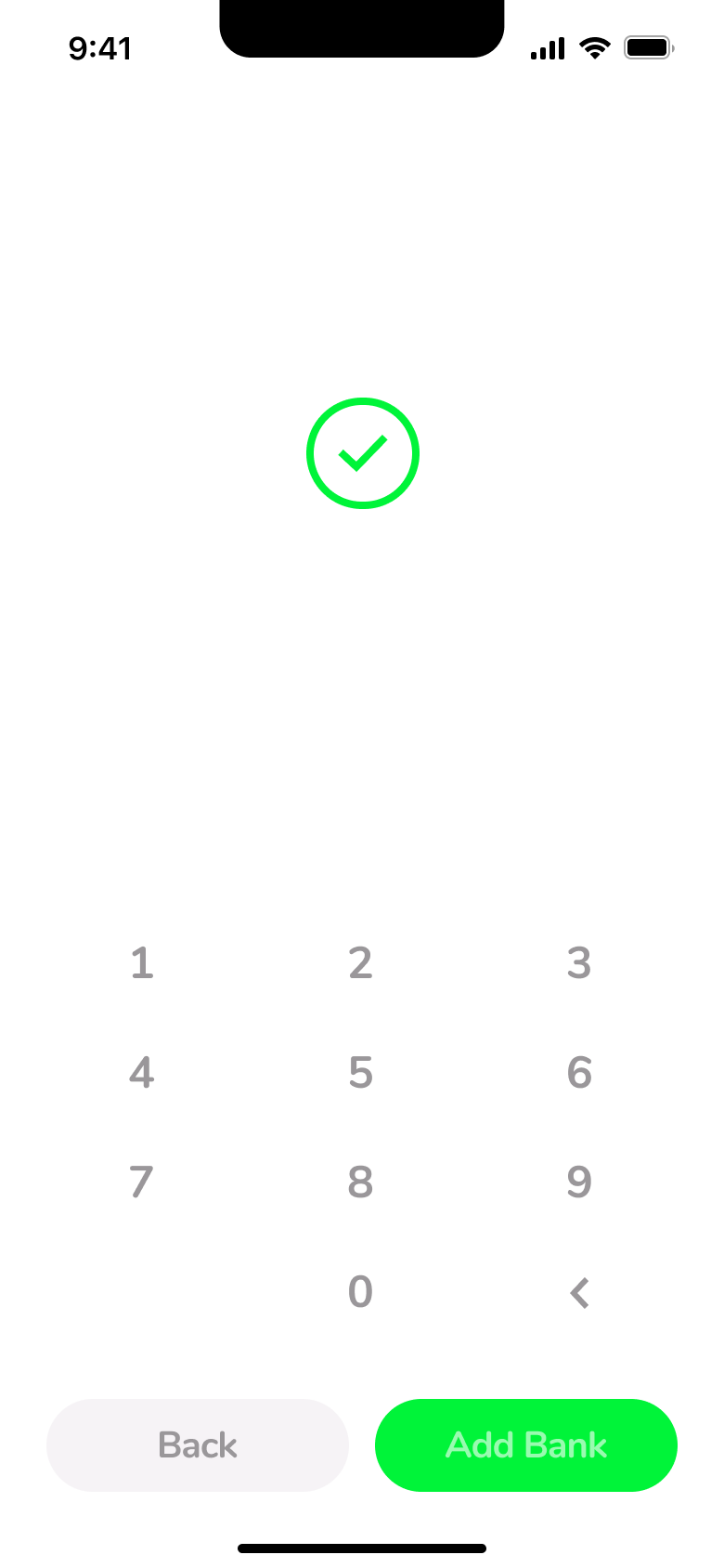 Bank added confirmation tick.