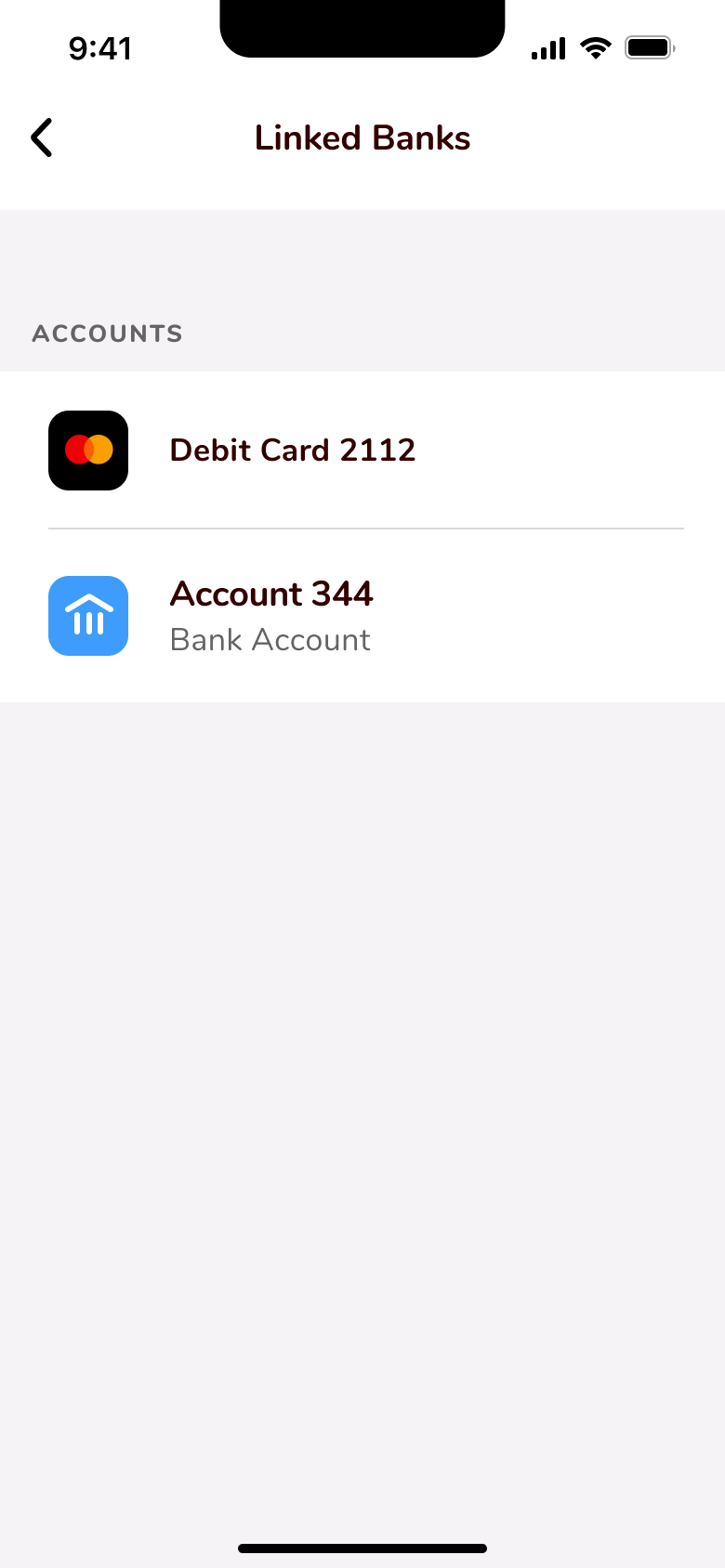 Linked banks with debit card and bank account.