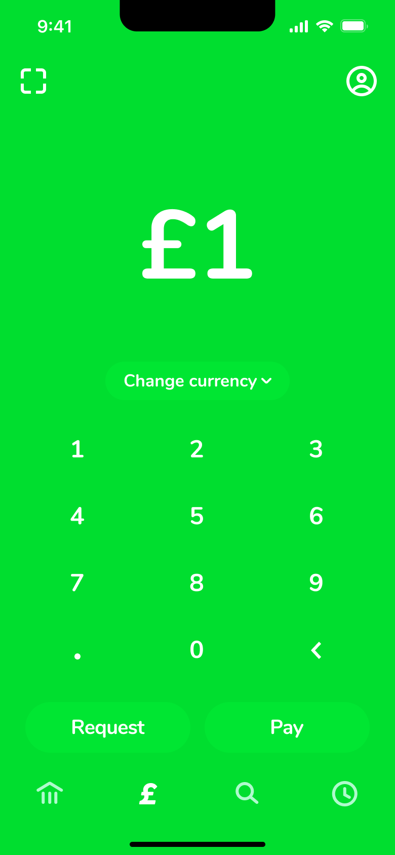 Money pad with one pound entered.