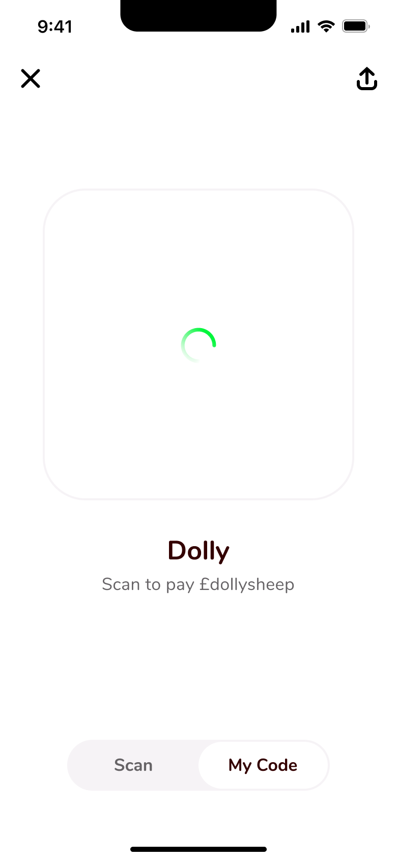 My code loading with name and payment username.