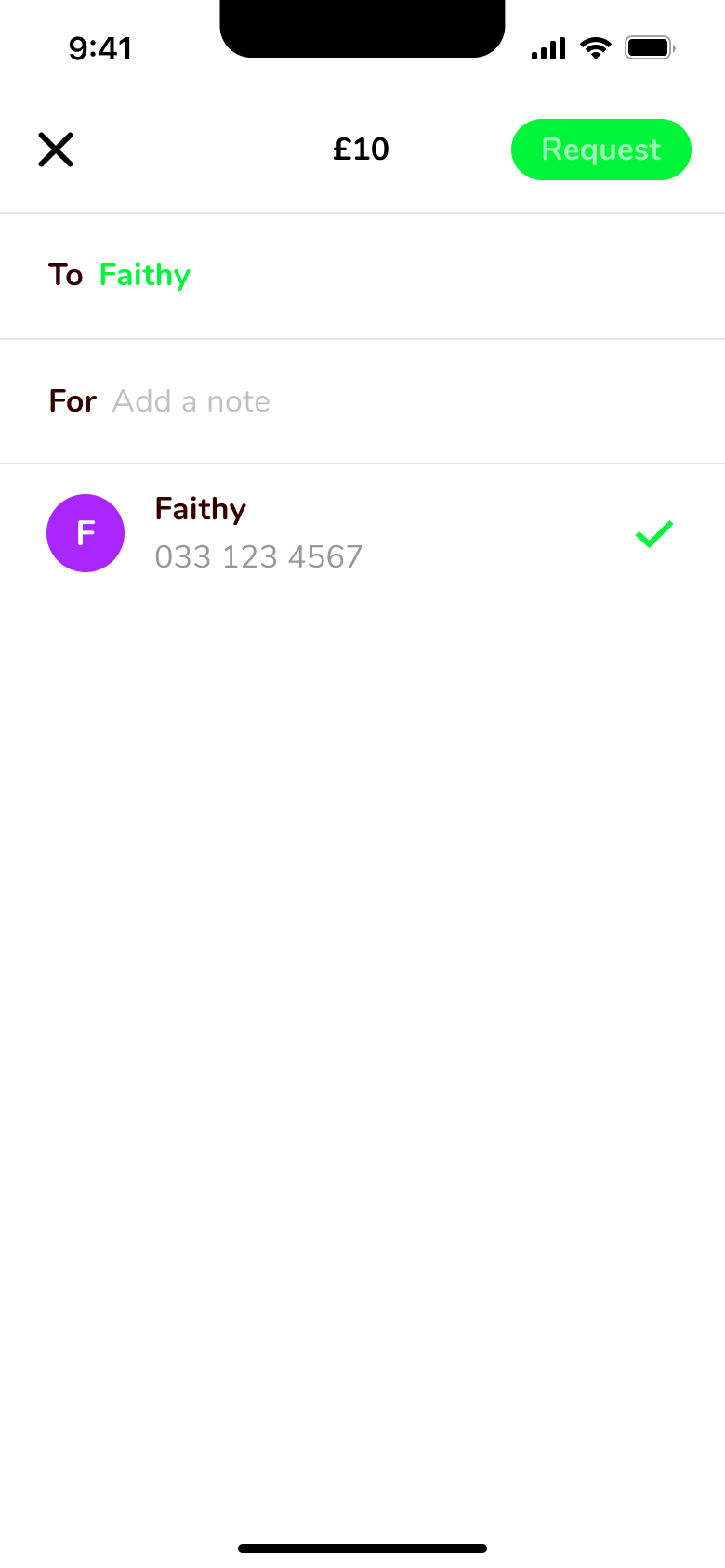 Request recipient selected with tick.