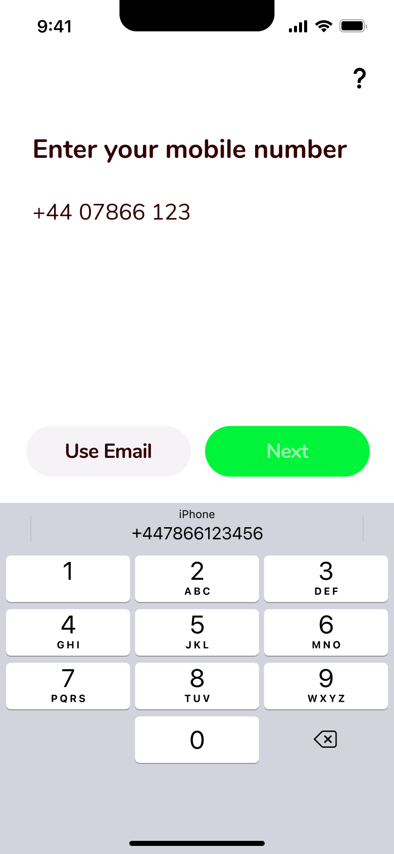 Mobile number partly entered.