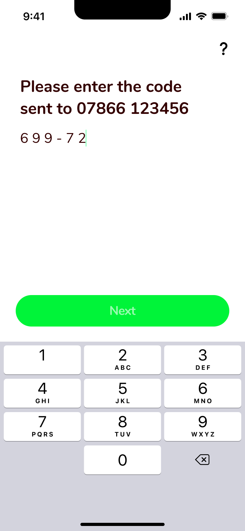 Confirmation code nearly complete.