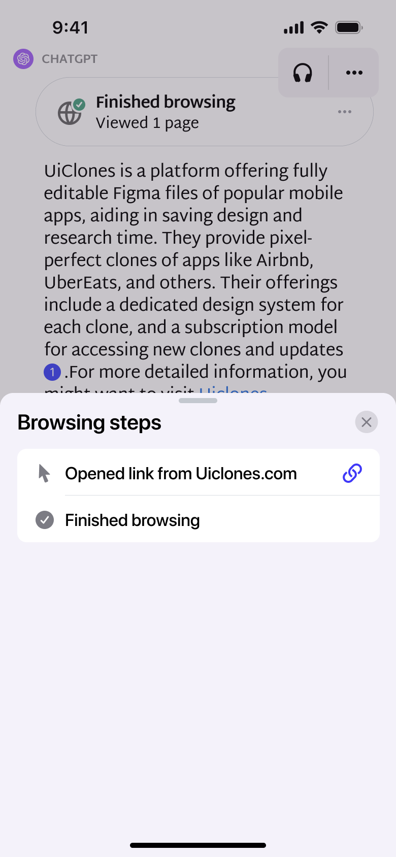 Browsing steps sheet: opened link and finished.