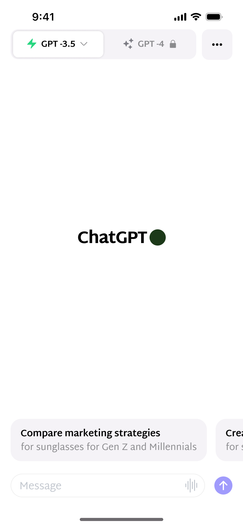 New chat with different suggestion cards.