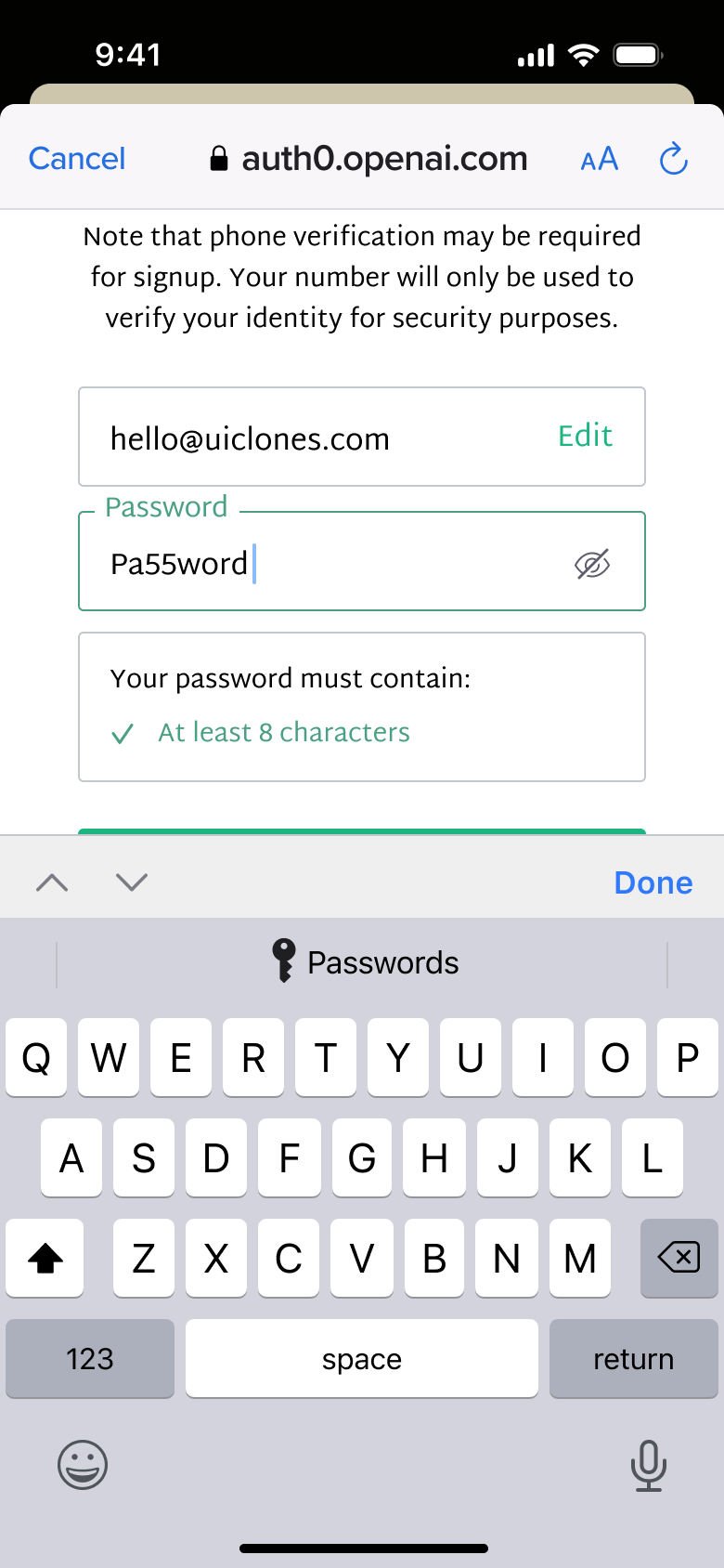 Password revealed with requirement met.