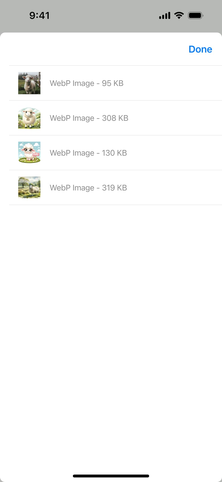 Image files list with sizes.