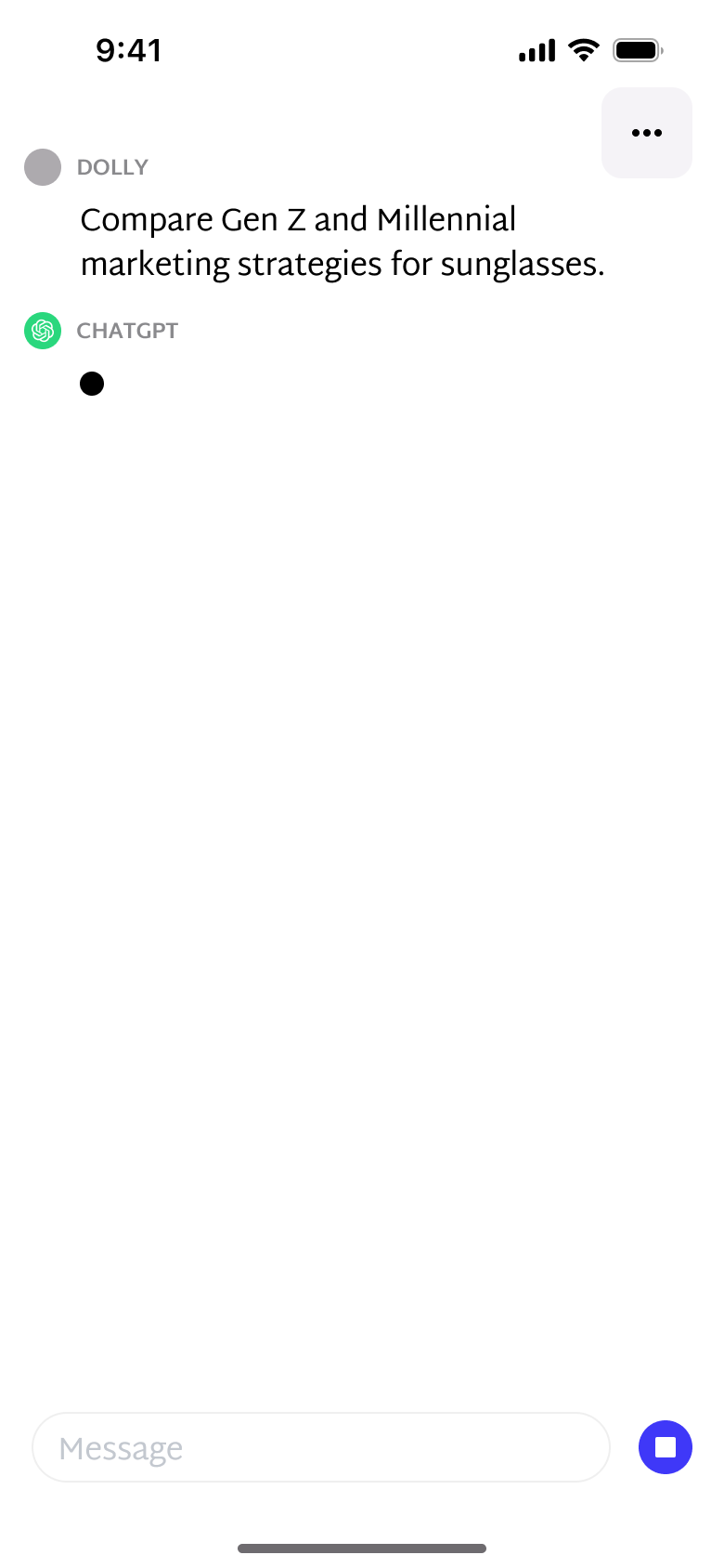 Chat: user prompt and assistant response starting.