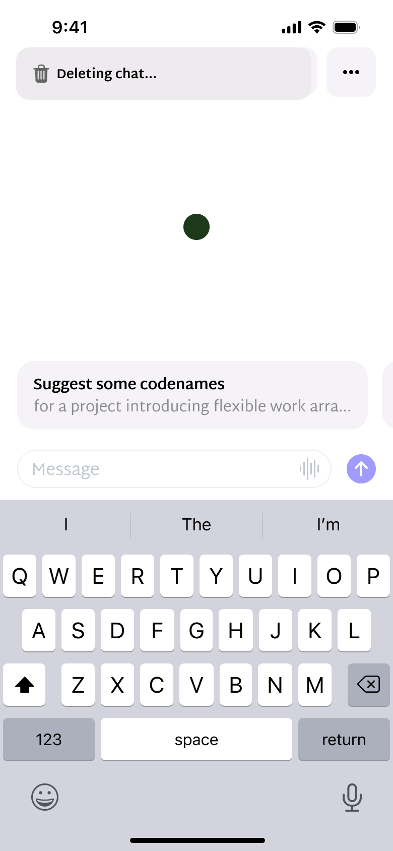 New chat after deletion with deleting toast.