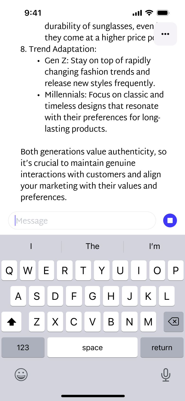 Chat composer focused with keyboard.