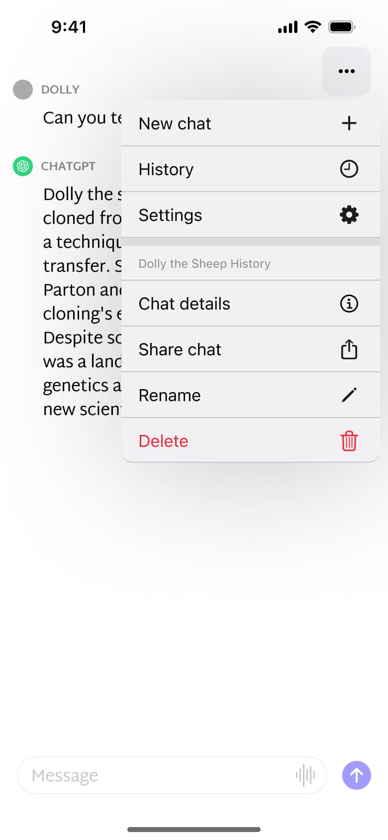 Chat options menu.