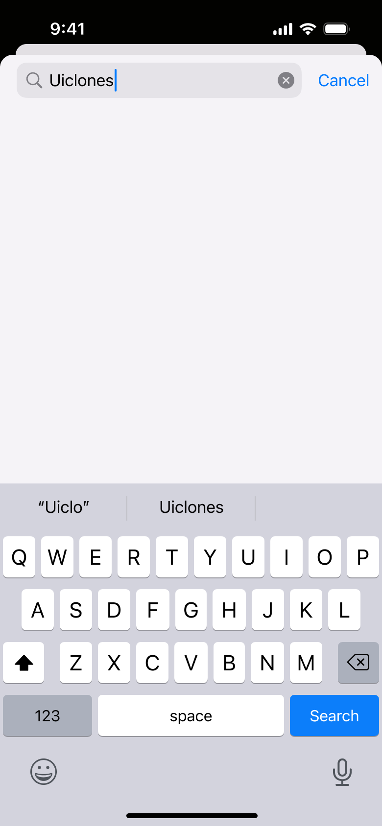 History search with query and no matches yet.