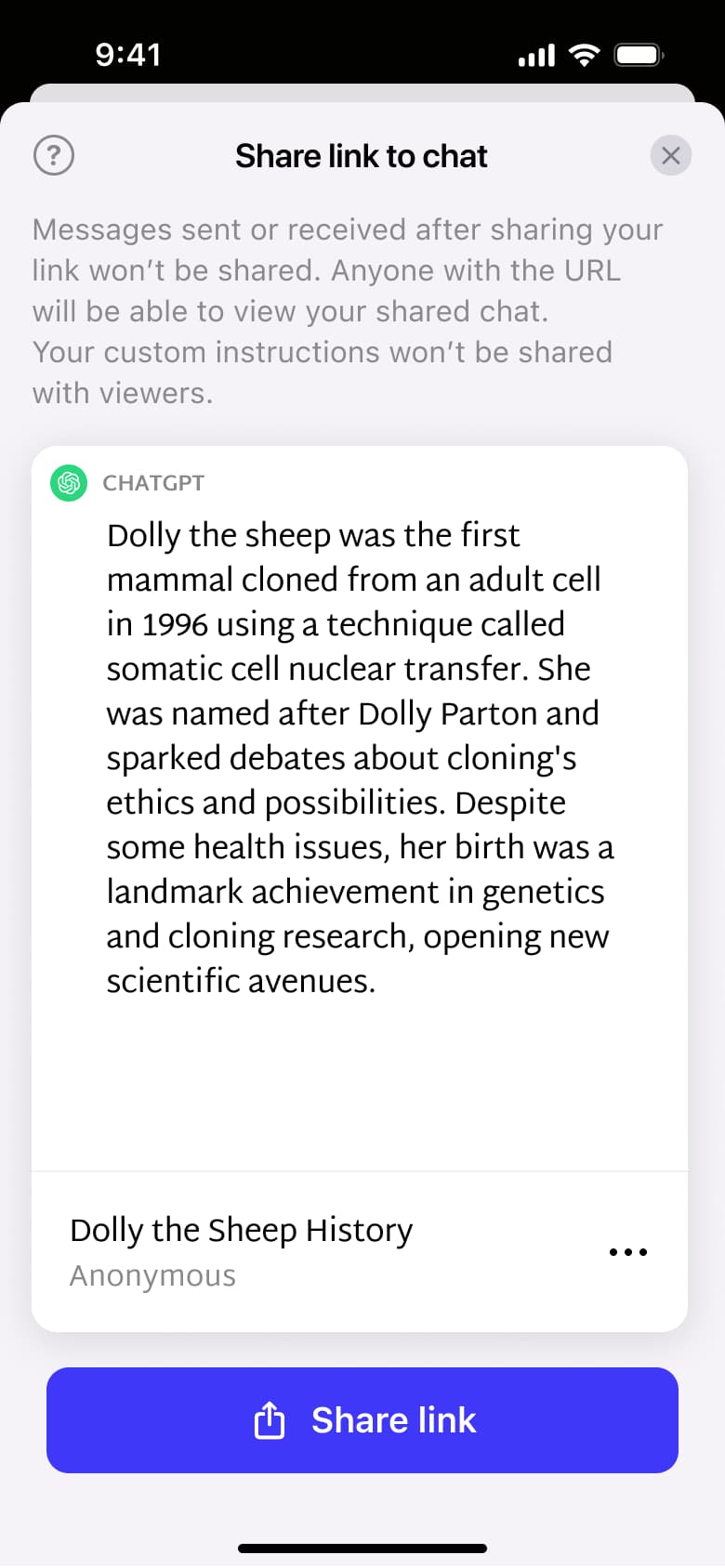 Share link to chat preview.
