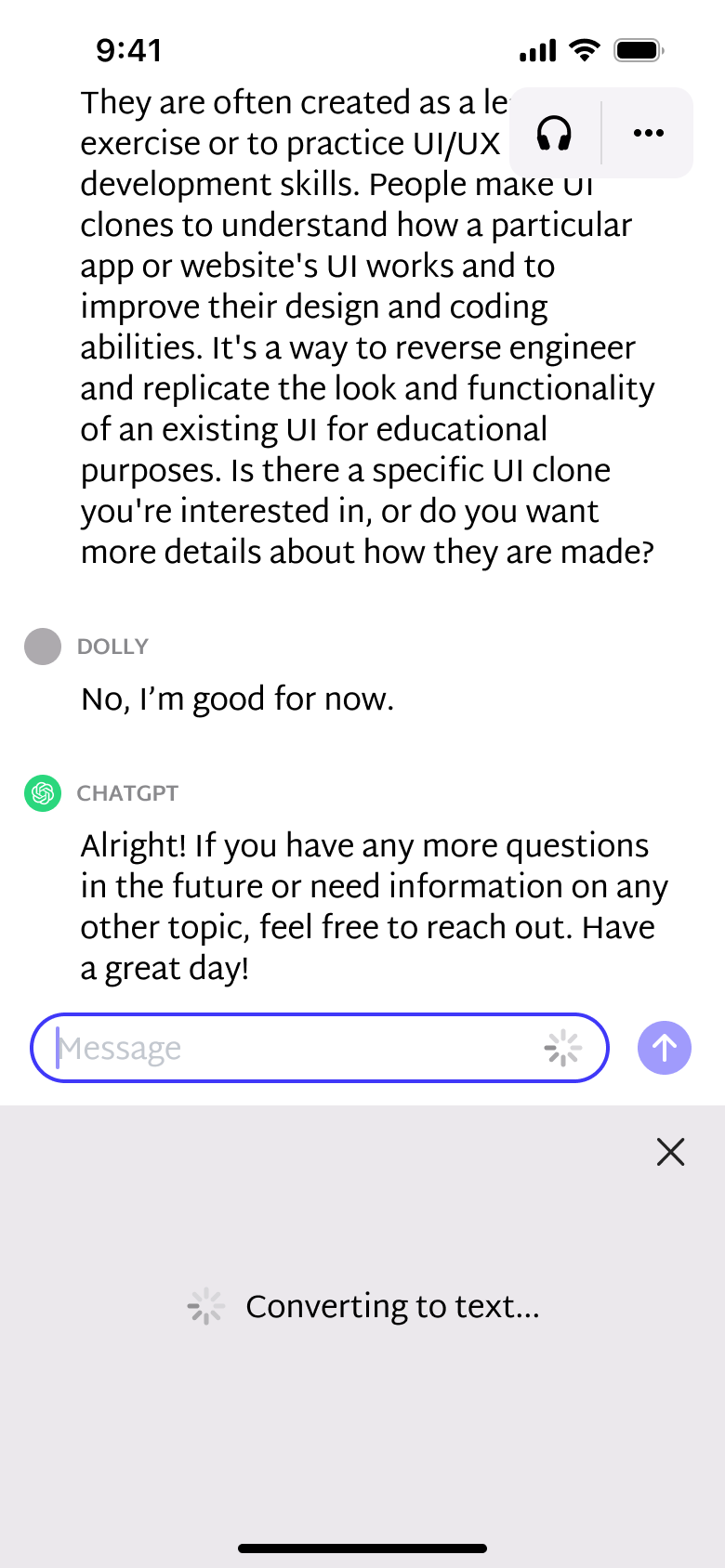 Dictation converting to text.