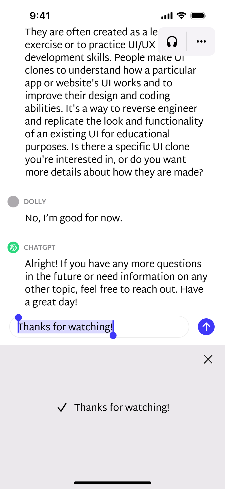 Dictation converted to text in composer.