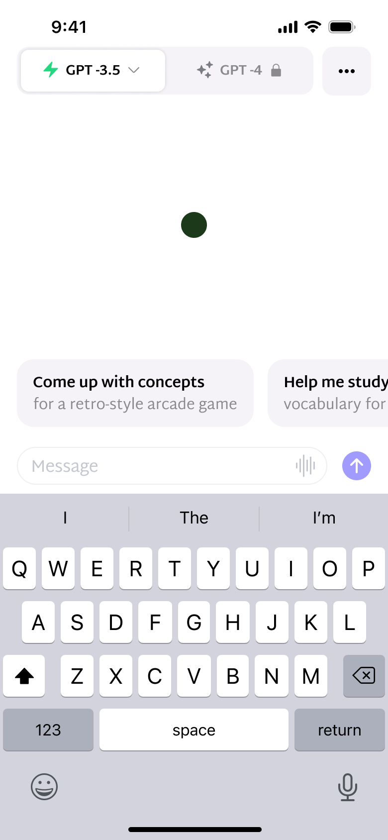 New chat with loading logo and keyboard.