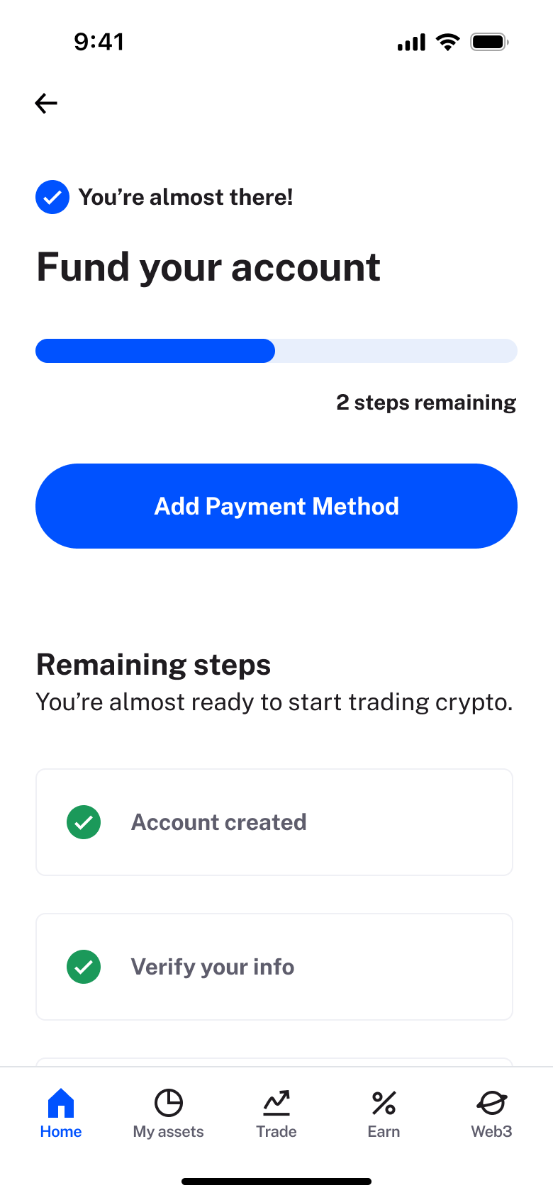Coinbase flow, step 1: add payment 2