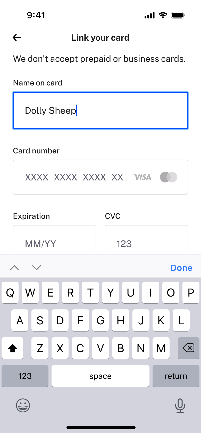 Name on card focused.