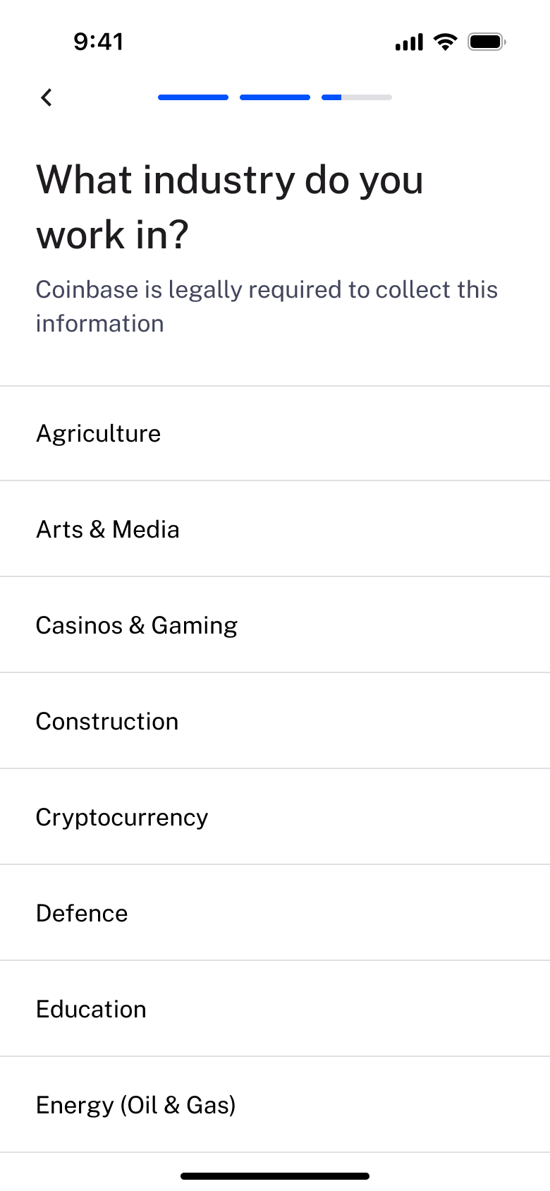 What industry do you work in: list of industries.