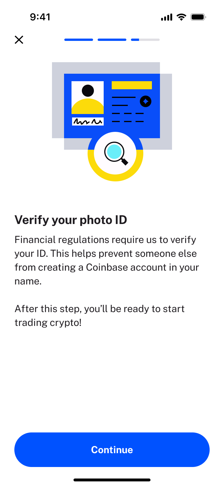 Verify your photo ID explainer with continue.