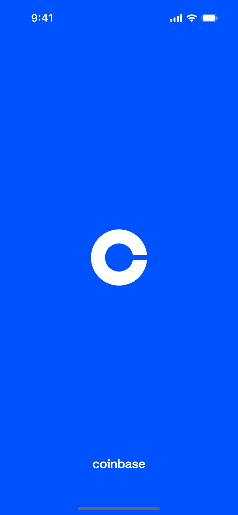 Launch screen with logo on brand blue.
