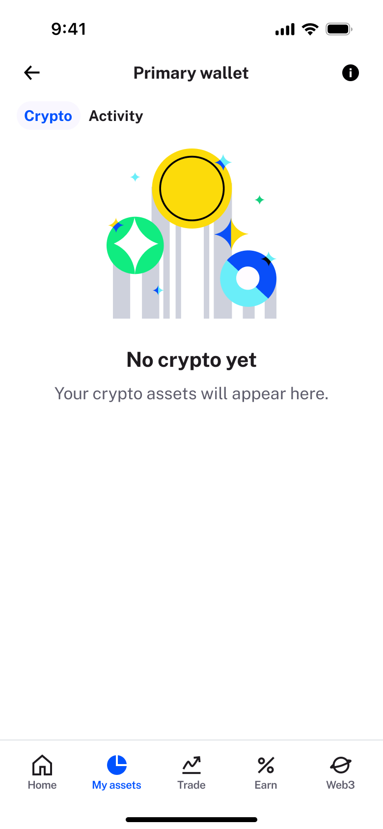 Primary wallet: no crypto yet.