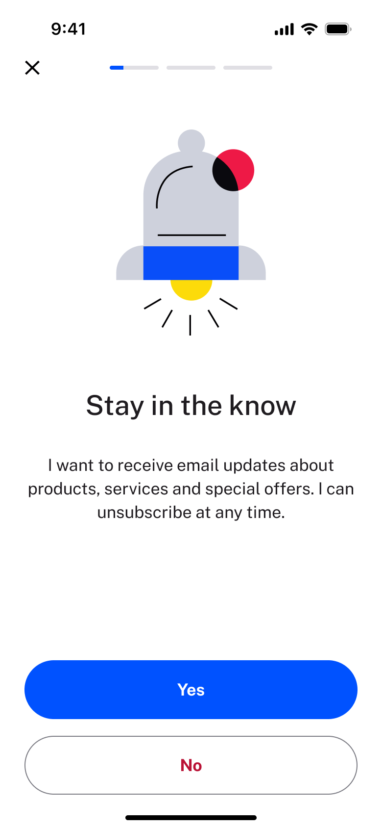 Stay in the know: opt into marketing emails, yes or no.