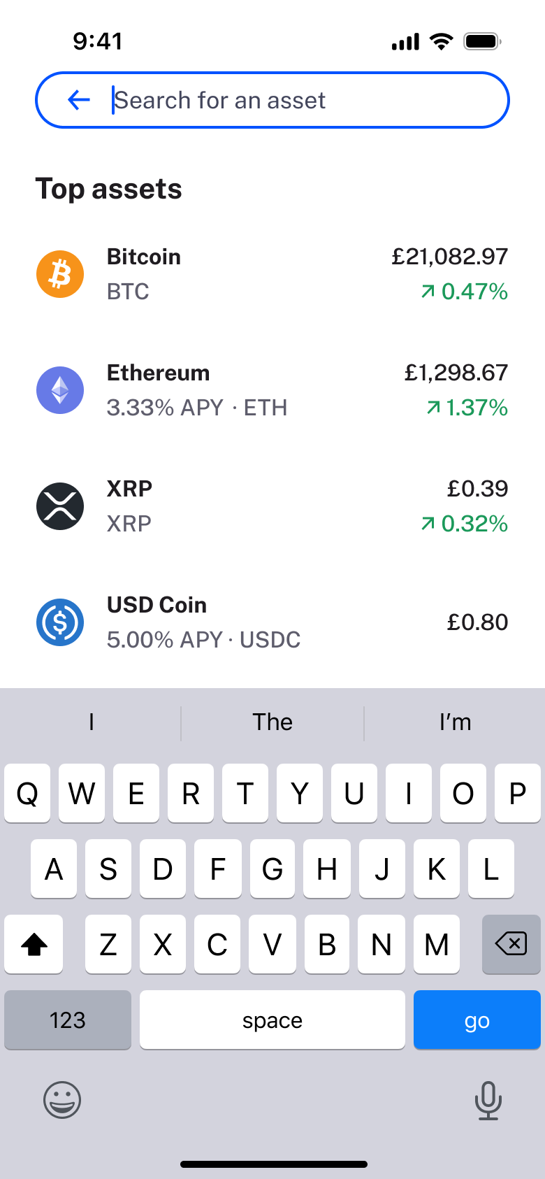 Coinbase flow, step 1: search 1