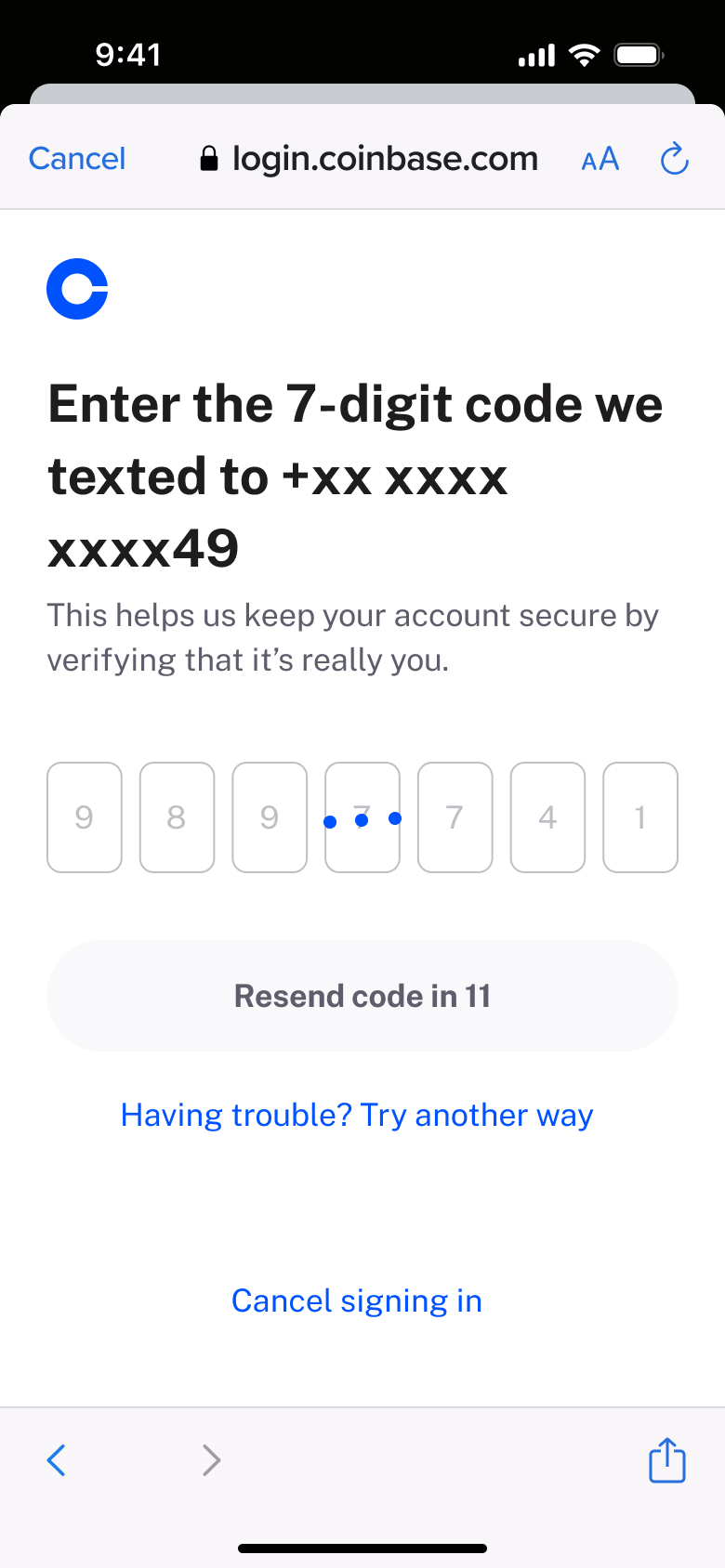 Code entered and verifying.