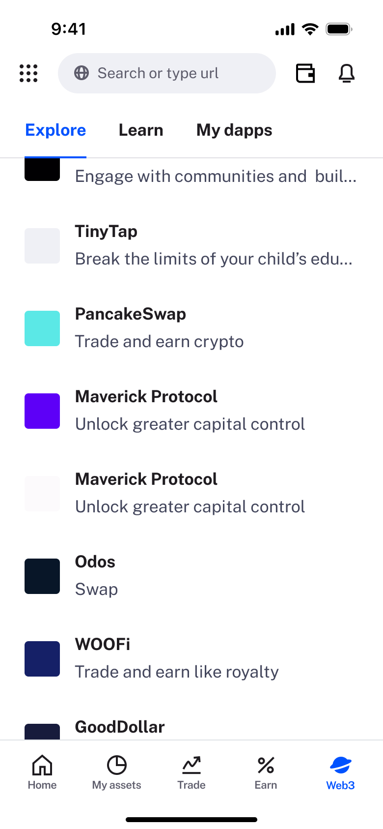 Dapps list scrolled.