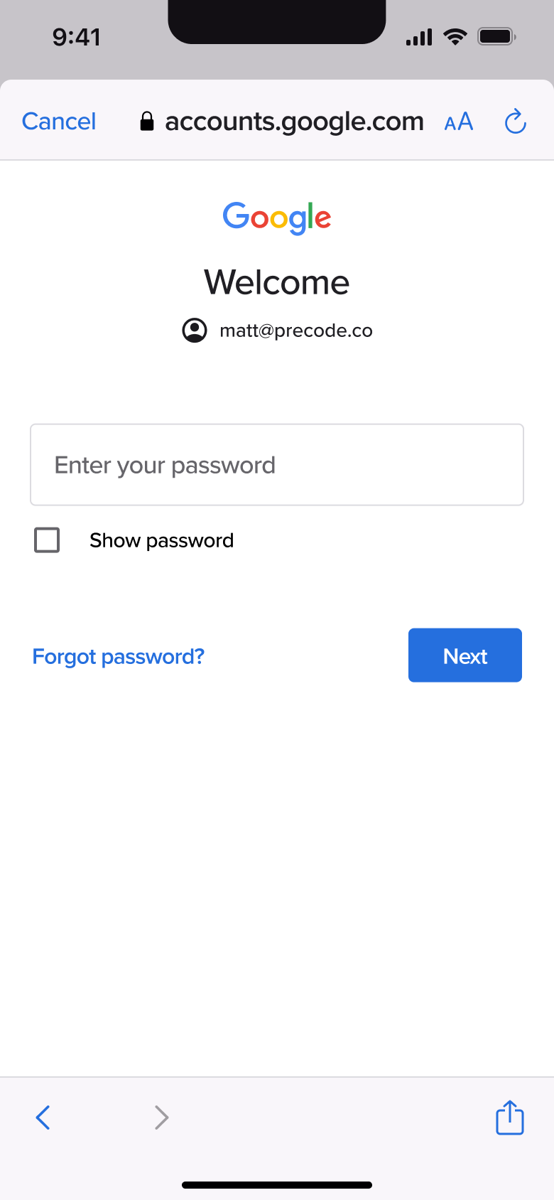 Welcome: enter your password.