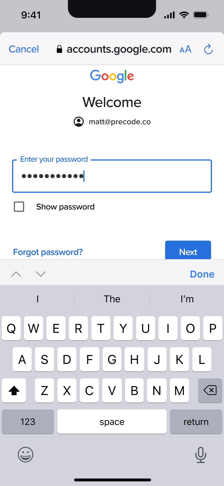 Password typed.