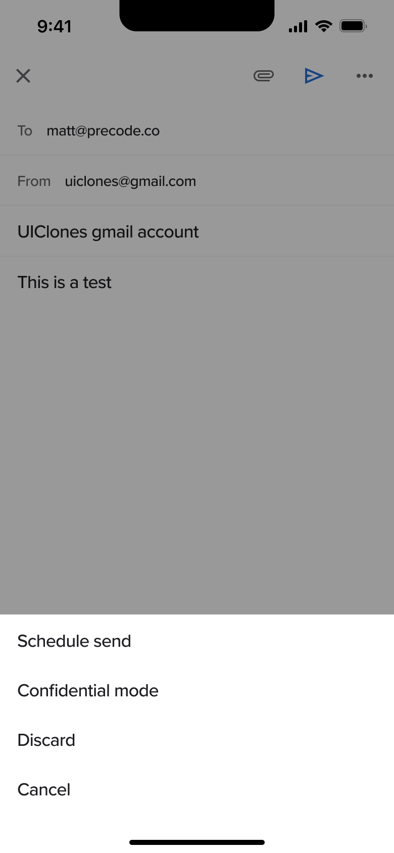Compose more: schedule send, confidential mode, discard.