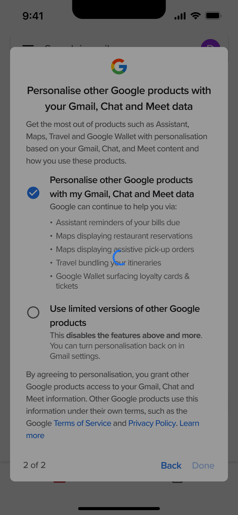 Saving personalisation choices.