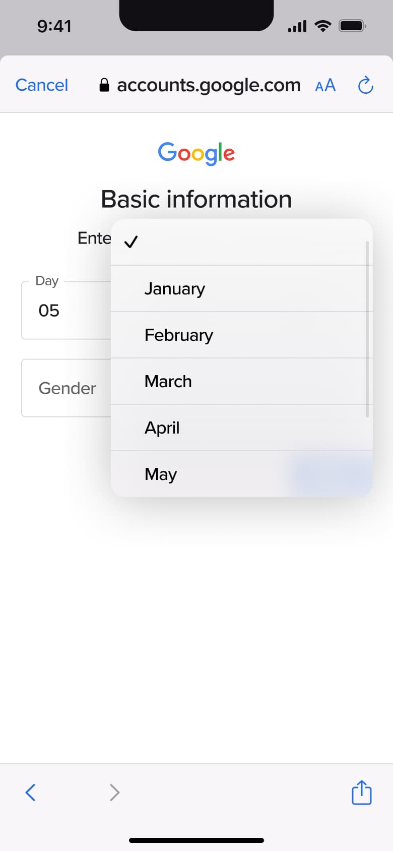 Month dropdown menu open.