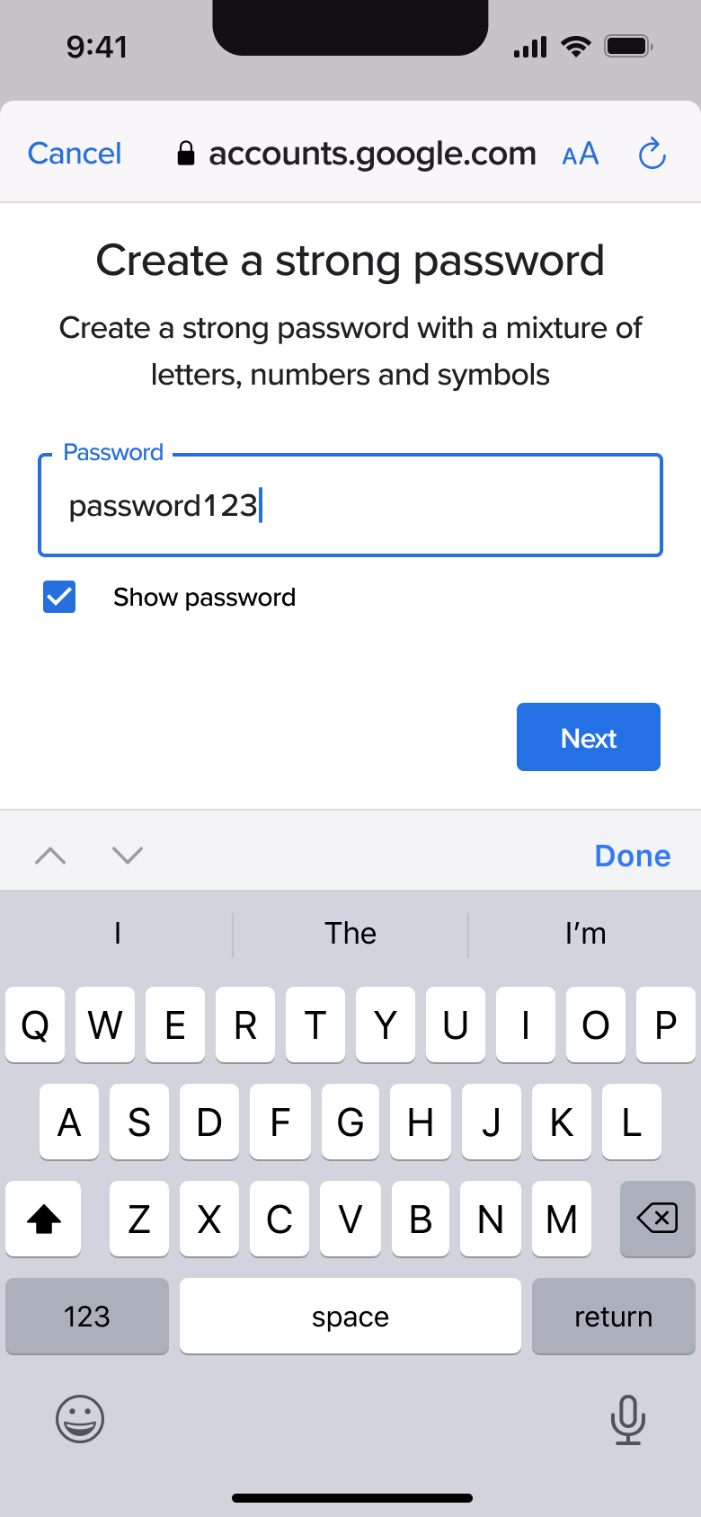 Password typed visibly.