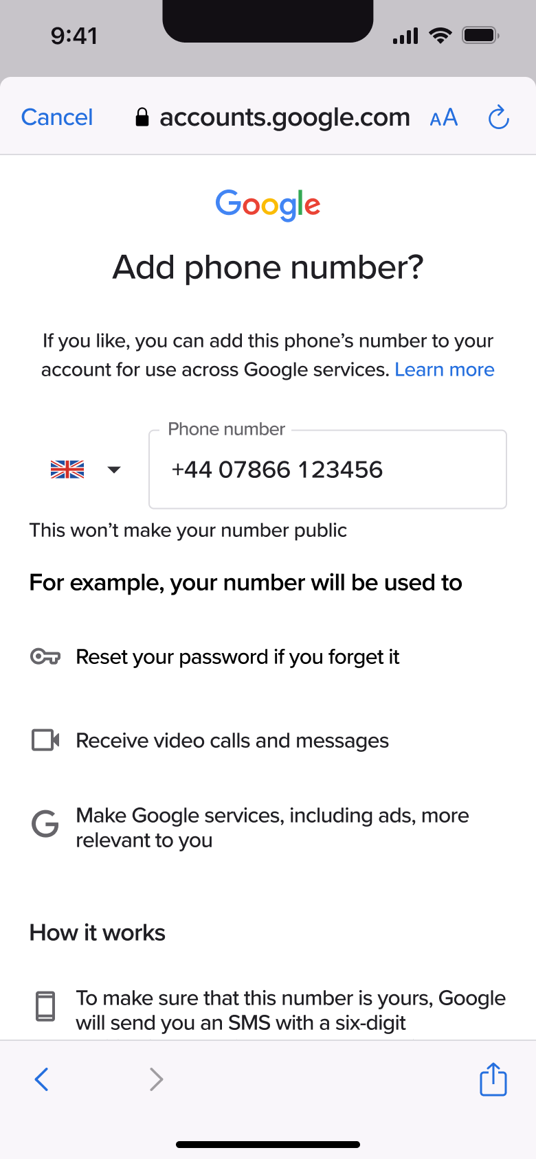 Add phone number: how it will be used.