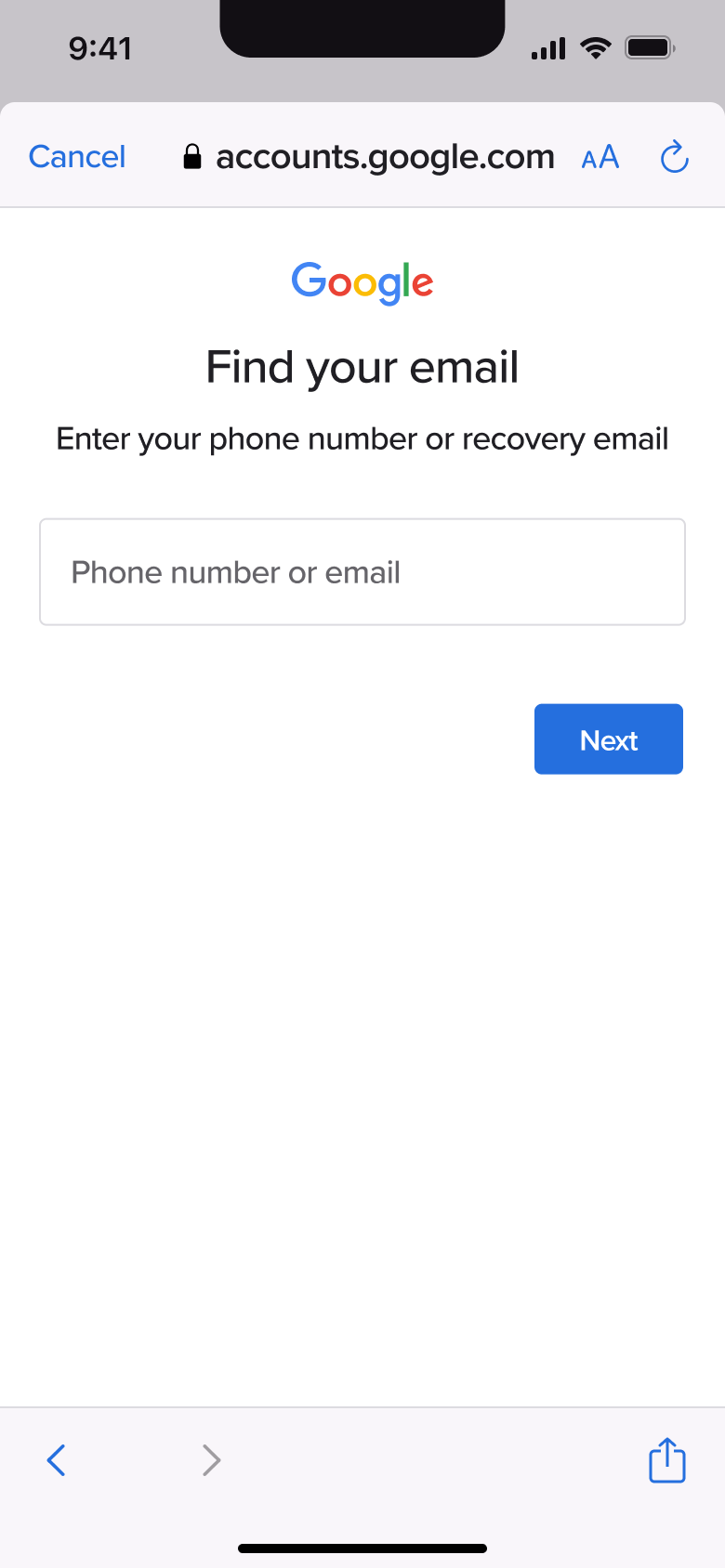 Find your email: phone or recovery email.