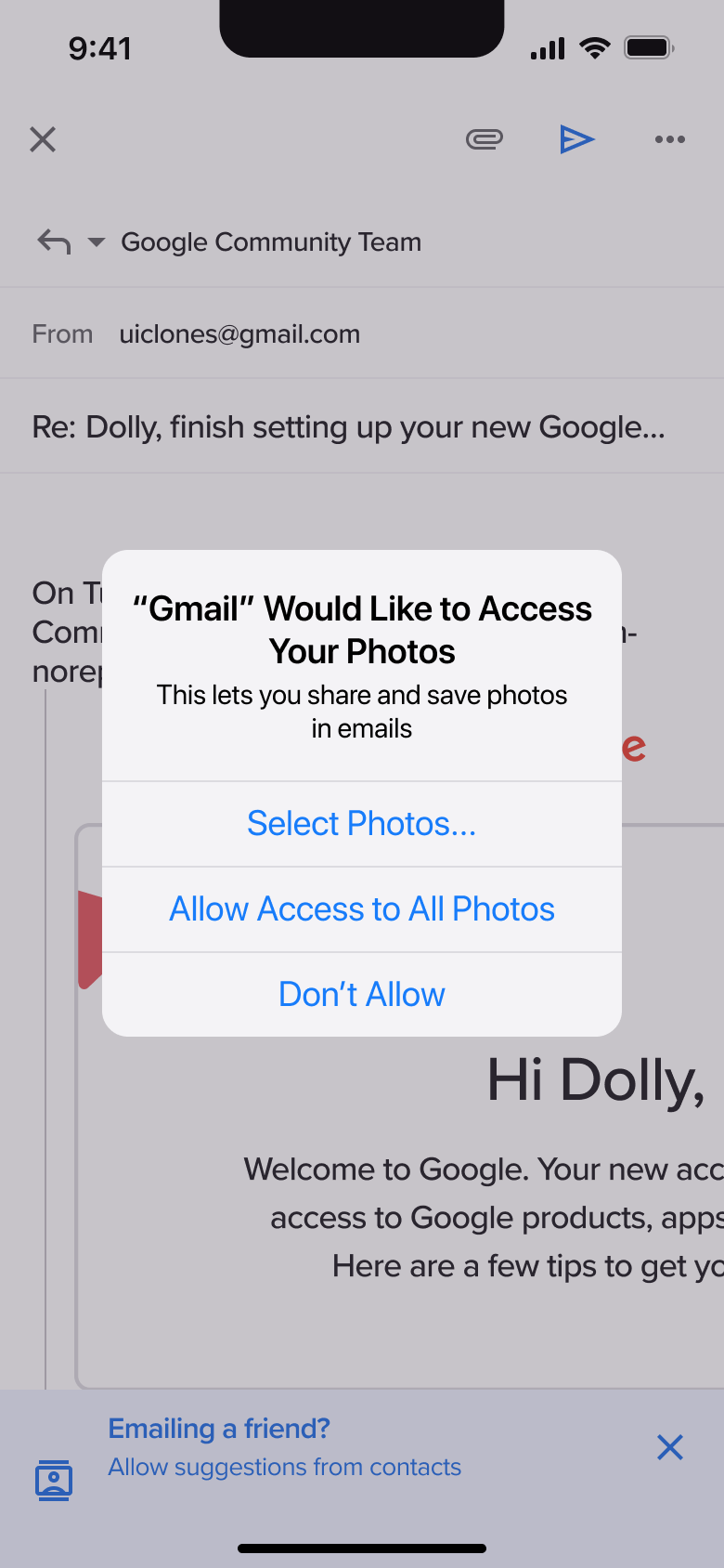 Photo access system alert in reply.