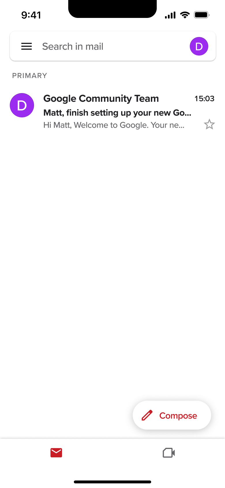 Gmail flow, step 1: inbox 4