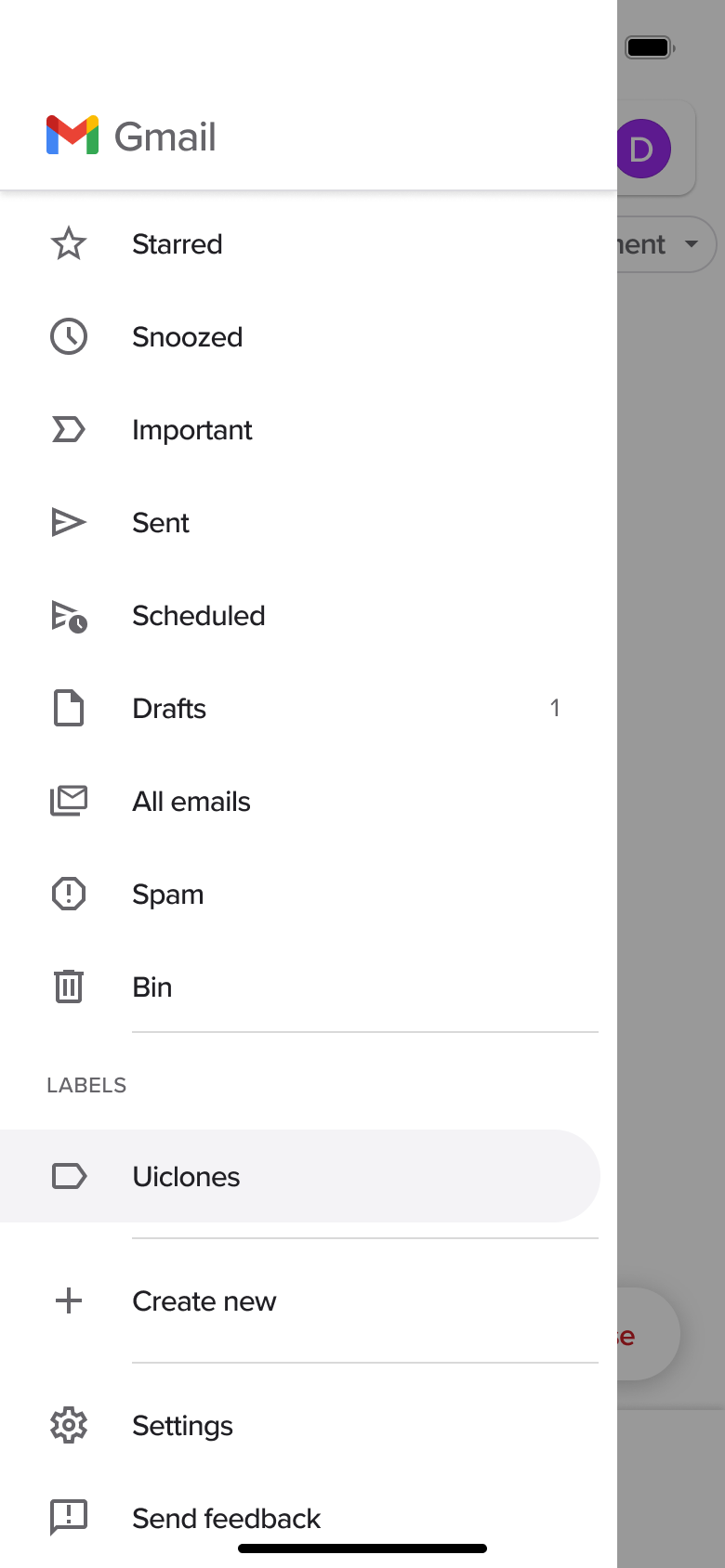 Gmail flow, step 1: labels 1