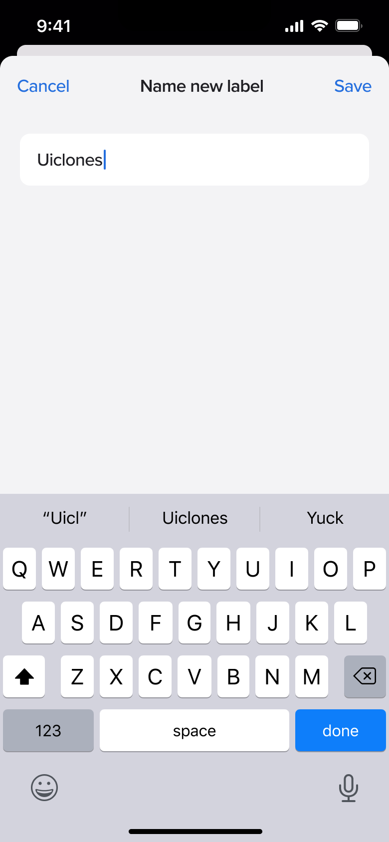 New label name typed.
