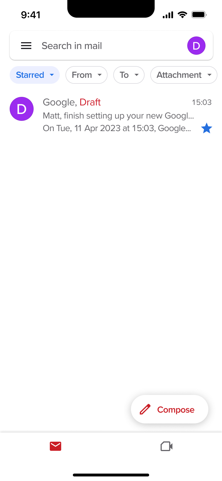 Gmail flow, step 1: menu 7