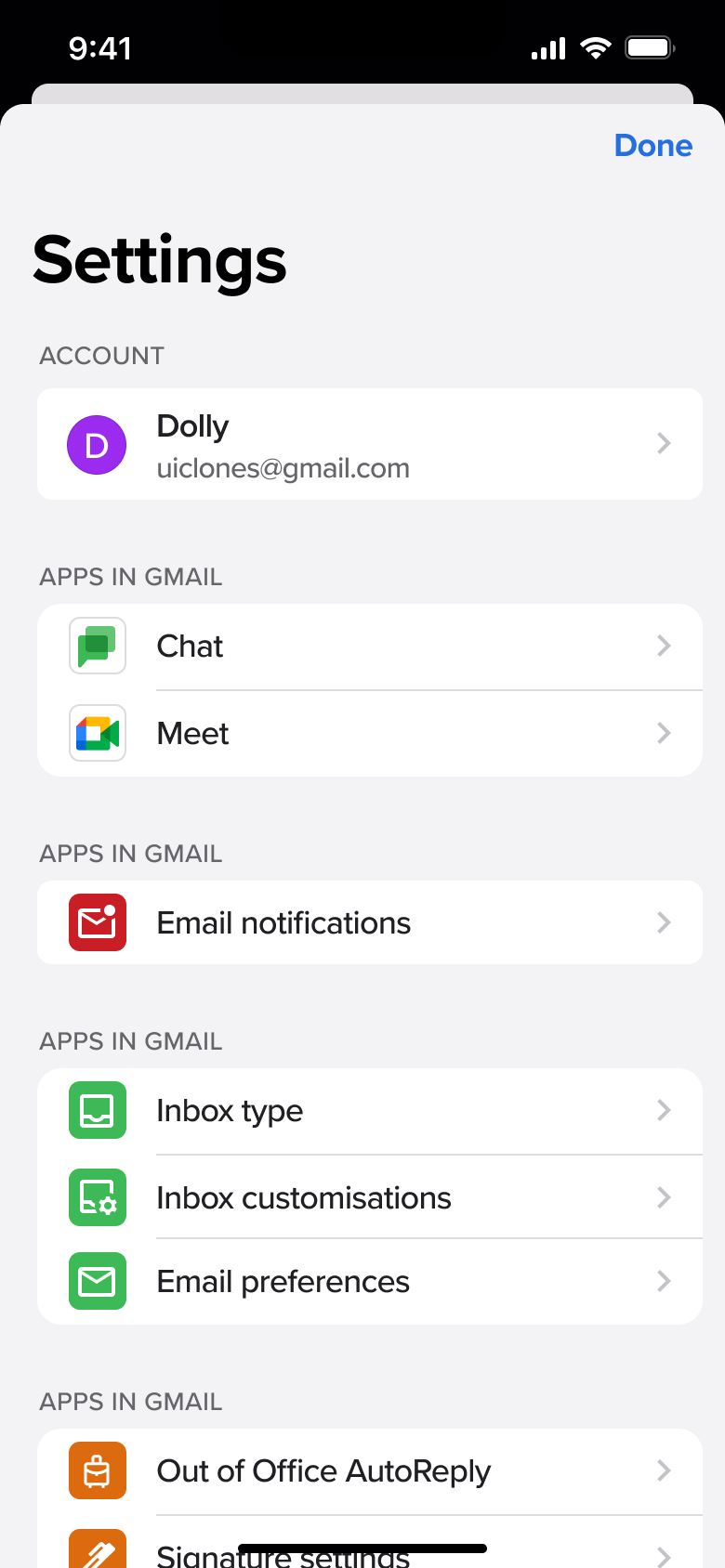 Gmail flow, step 1: settings 1