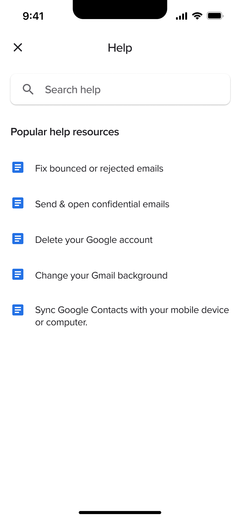 Help: search and popular help resources.