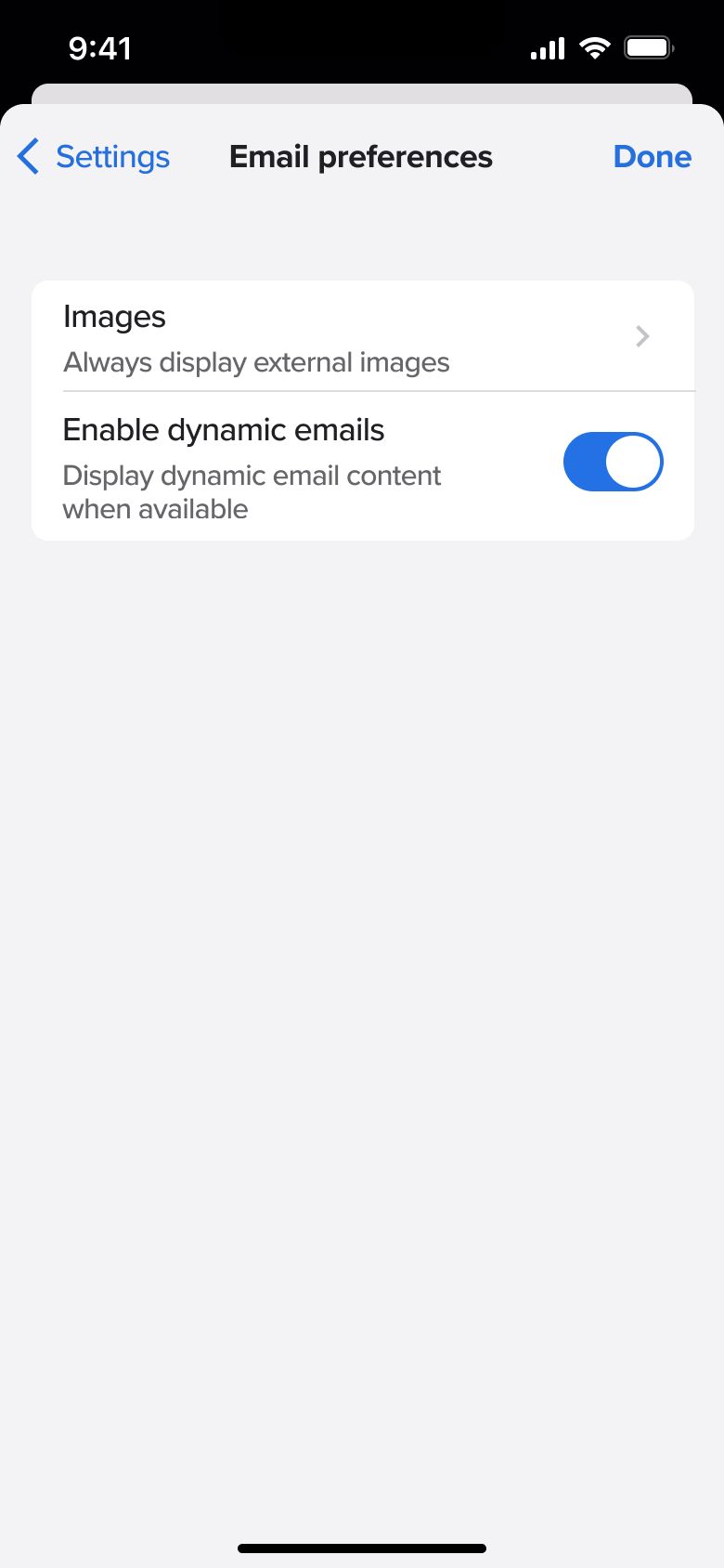 Email preferences: images and dynamic email.