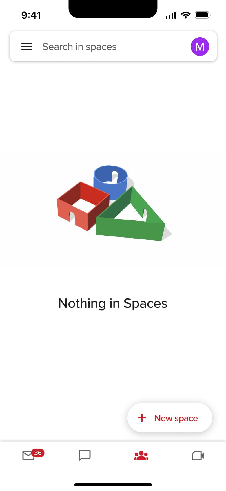 Spaces tab: nothing in spaces.