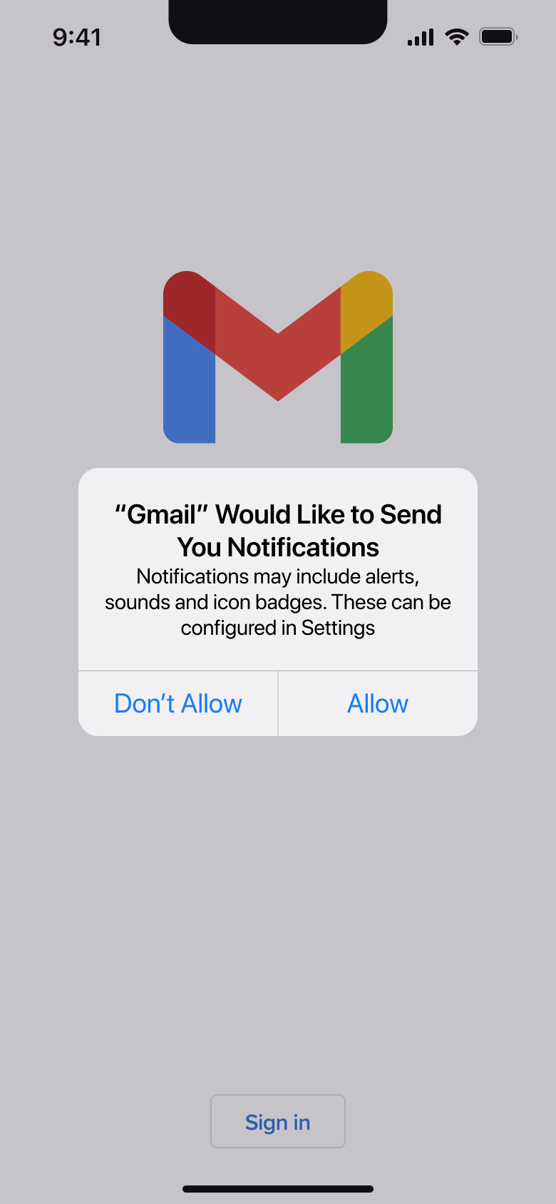 Notifications system alert over the launch screen.